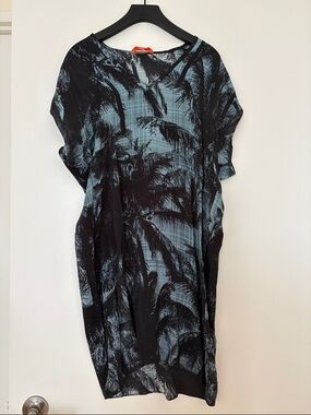 Silky Palm-Print Midi Dress